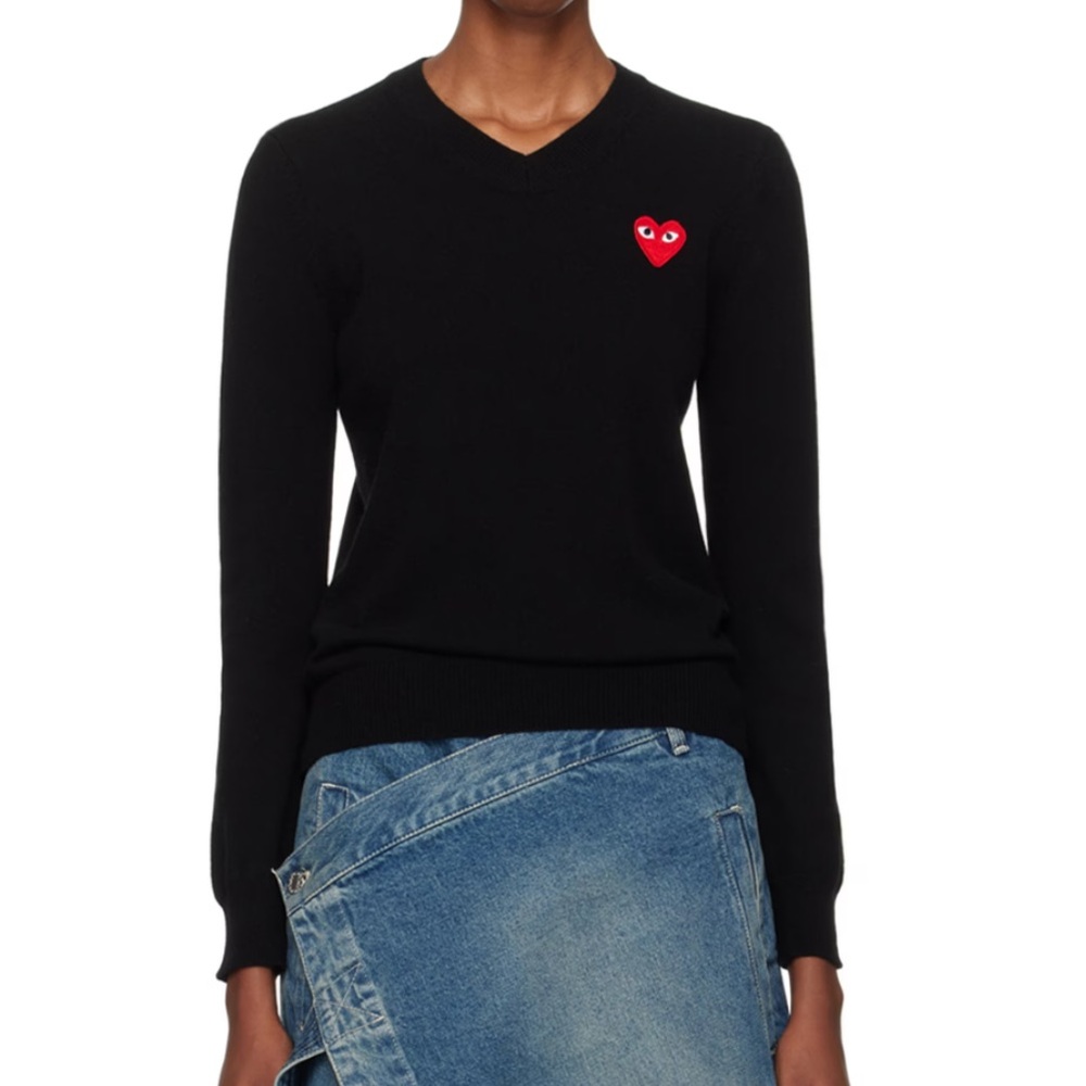 Comme Des Garçon Play Black V Neck Sweater